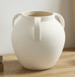 Home Decor Collection Matte Textured Ceramic Stoneware Vase with Handles, 8'', White