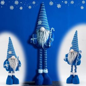 Christmas Gnome Plush Elf Decoration - Standing Xmas Gnome w/Retractable Spring Legs(25''-35'') Handmade Snowflake Hat Hold Candy Cane Gift Box S