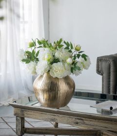 11x11x9" Aluminum Chisel Flower Vase, Gold