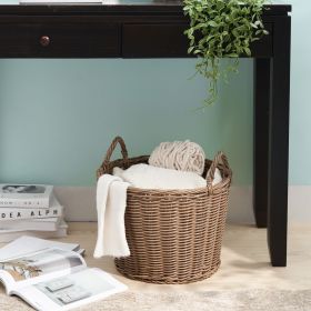 Joseph Round Cone Woven Resin Wicker Basket with Handles - 16" x 16" x 10.5" - Chocolate Brown - For Clothes, Towels, Canvas, Toys