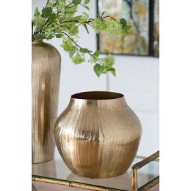 13.5x13.5x11.5" Aluminum Chisel Flower Vase, Gold