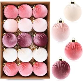 Velvet Christmas Ornaments Balls for Tree - 15pcs Pink Christmas Ornaments Shatterproof for Xmas Decorations - Multicolor Pink & Beige 80mm 3.15i
