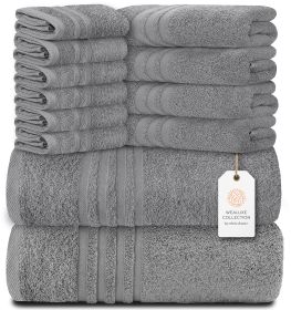 12 Piece Bath Towel Set for Bathroom Wealuxe Collection 2 Bath Towels 4 Hand Towels 6 Washcloths 100% Cotton Soft and Plush Highly Absorbent Soft