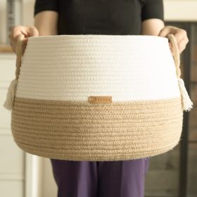 Xemussa 1pc Brown Tassel Handle Cotton rope Large Storage Basket for Toy, Small Basket for Stuffed Animal,Clothes