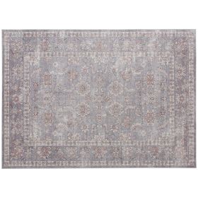 HOMCOM Machine Washable Area Rug 4x6, Non-Slip Traditional Flower Print Floor Carpet for Living Room, Bedroom, Grey and Brown