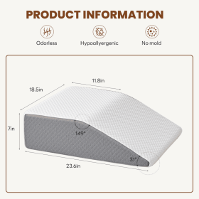 Wedge Pillow, Body Pillow , White& Grey (Option: 7Inch)