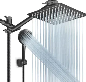 Shower Head Combo, 8 Inch High Pressure Rain With 11 Inch Adjustable Extension Arm And 5 Settings Handheld, Powerful Spray Against Low Water Pres (Option: 8ShowerheadSetMatteBlack)