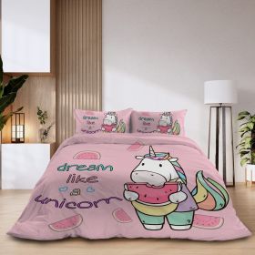 3pieces Watermelon Duvet Cover Set For Comforter Bedding Queen Size (Option: Queen-Pink)