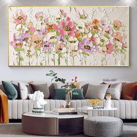 Handmade Abstract Blossom Pink Flower Oil Painting on Canvas;  Large Original Modern Textured Floral Scenery Painting Boho Wall Art Living Room H (size: 60X120cm)