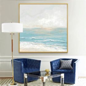 100% Handmade blue sea level Canvas Painting Modern Ocean Seascape Artwork Pictures Thick Oil Wall Art Decoration (size: 50X50CM)