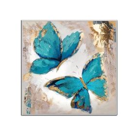 100% Handmade Abstract Oil Painting Top Selling Wall Art Modern Minimalist Blue Color Butterfly Picture Canvas Home Decor For Living Room No Fram (size: 70x70cm)
