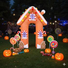 7 FT Christmas Inflatable Gingerbread House Archway Decoration (Color: Candyland 	red)