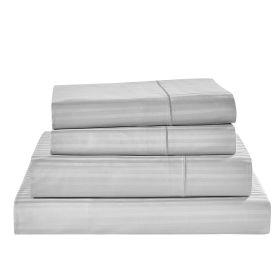 Kathy Ireland 500 Thread Count Damask Stripe Sheet Set (Color: Silver, size: Queen)