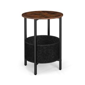 Morden Round End Table with Basket for Living Room (Color: Rustic Brown, type: End Table)