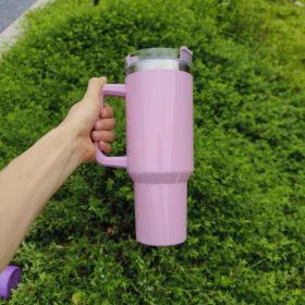 Large Capacity Double-layer Stainless Steel Vacuum Insulation Cup (Option: Purple)